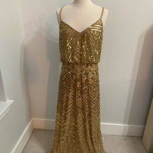 Adrianna Pappell Gold Chevron Beaded Blouson Gown